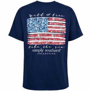 SIMPLY SOUTHERN "LIKE THE SEA" AMERICAN FLAG CASUAL CLASSIC PREPPY EVERYDAY TEE